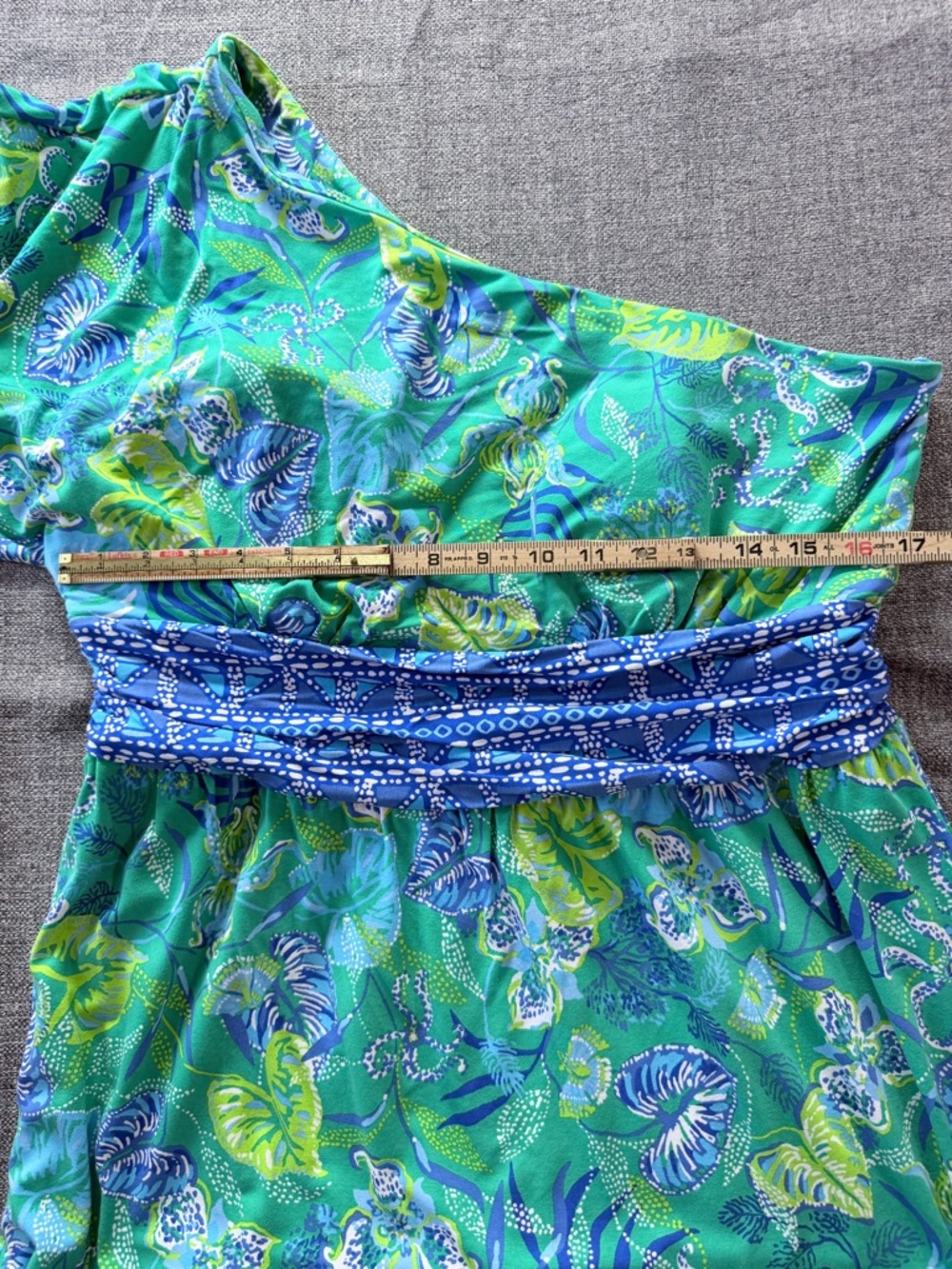 Lilly Pulitzer Green One-Shoulder Tropical Print Mini Dress - Picture 15 of 16
